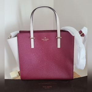 Kate Spade Cedar Street Hayden  Satchel Crisp Linen/Merlot with straps